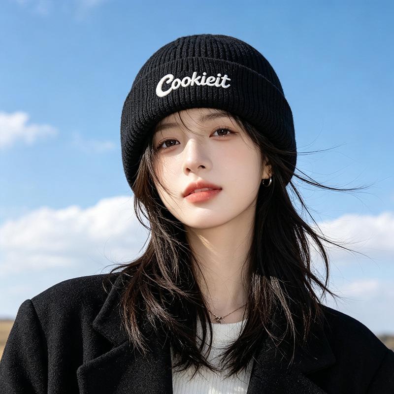 New Letter Embroidery Versatile Warm Knitted Pullover Hat Outdoor Warm Men's and Women's Fashion Temperament Ear Protector Wool Hat