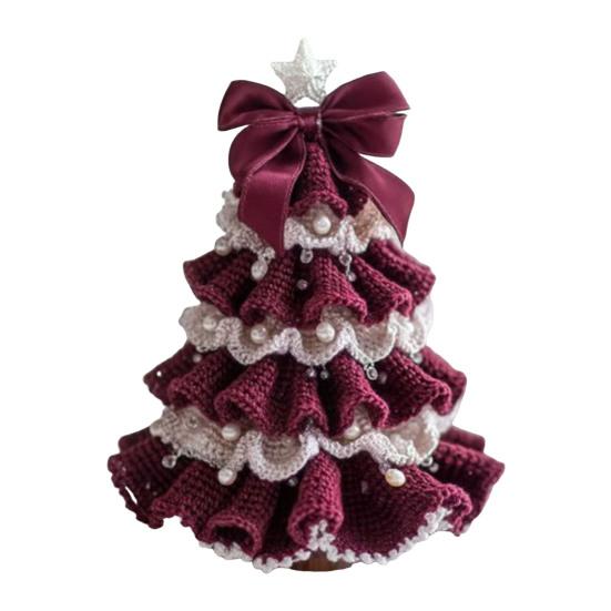 DIY Crochet Christmas Tree Kit Small Xmas Tree Craft Kit with Bow And Faux Pearl Handmade Holiday Decoration for Beginners