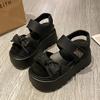 Fashion Women Summer High Platform Sandals 8CM Wedges Leather Chunky Slippers 2025 Outside Ankle Strap Sandals Beach Casual Slides Woman