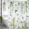 Занавеска для душа «Зеленый лист» Весенний ботанический цветочный листья Домашние животные Дикая природа Бабочки и Колибри Стрекозы Деревенский N