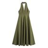 Kaslead New Women clothes Western Style Fashion Simple Temperament Sexy Hanging Neck Backless Big Hemline Long dress