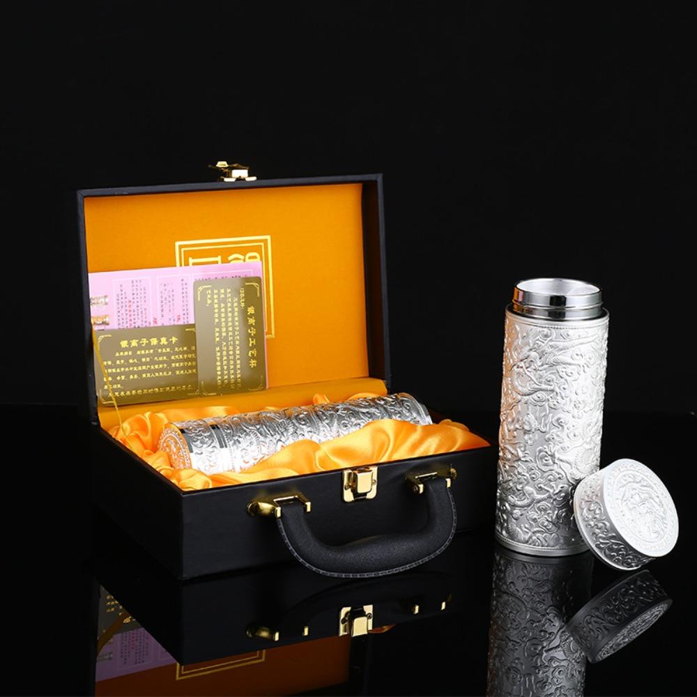 Кубок Цзюлун из серебра, Сохранение здоровья, Внутренний контейнер из серебра 999 пробы, Рельеф, Серебряный кубок, Термостакан, Туристический сувенир, Подарок