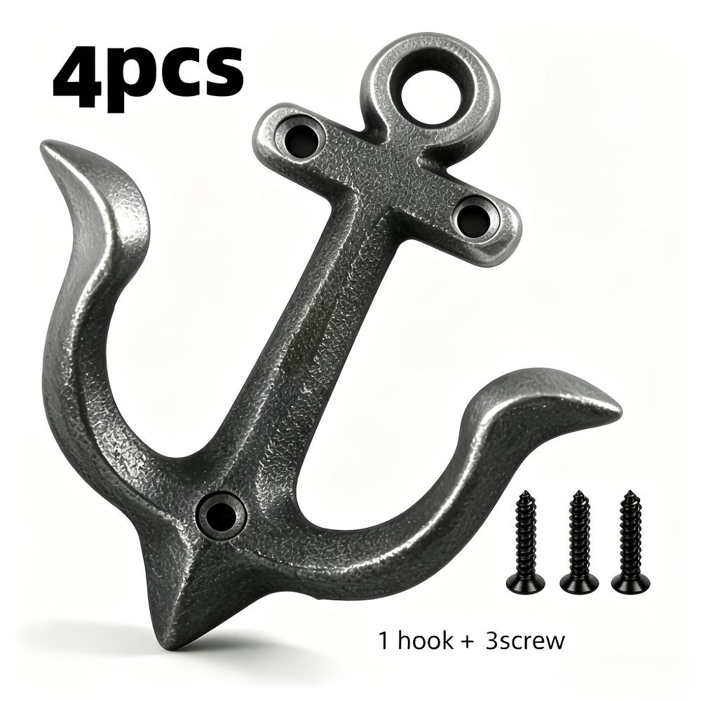 4pcs (1 Boat Sight Hook + 3 Mounting Screws) Decorative Wall Hooks, Distressed Fashion Metal Cast Iron Nautical Anchor Design Hooks,