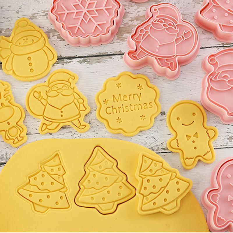 8 Pcs DIY Christmas Cartoon Biscuit Mould 3D ABS Plastic Baking Tool