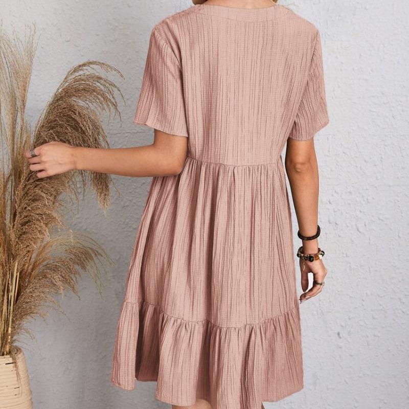 Летние свободные однотонные женские повседневные платья с коротким рукавом, модное винтажное элегантное сексуальное платье с баской, женское свободное платье с оборками на талии 25924