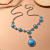 Boho Western Ethnic Vintage Antique Silver Alloy Geometric Imitation Turquoise Necklace Party Accessories For Women