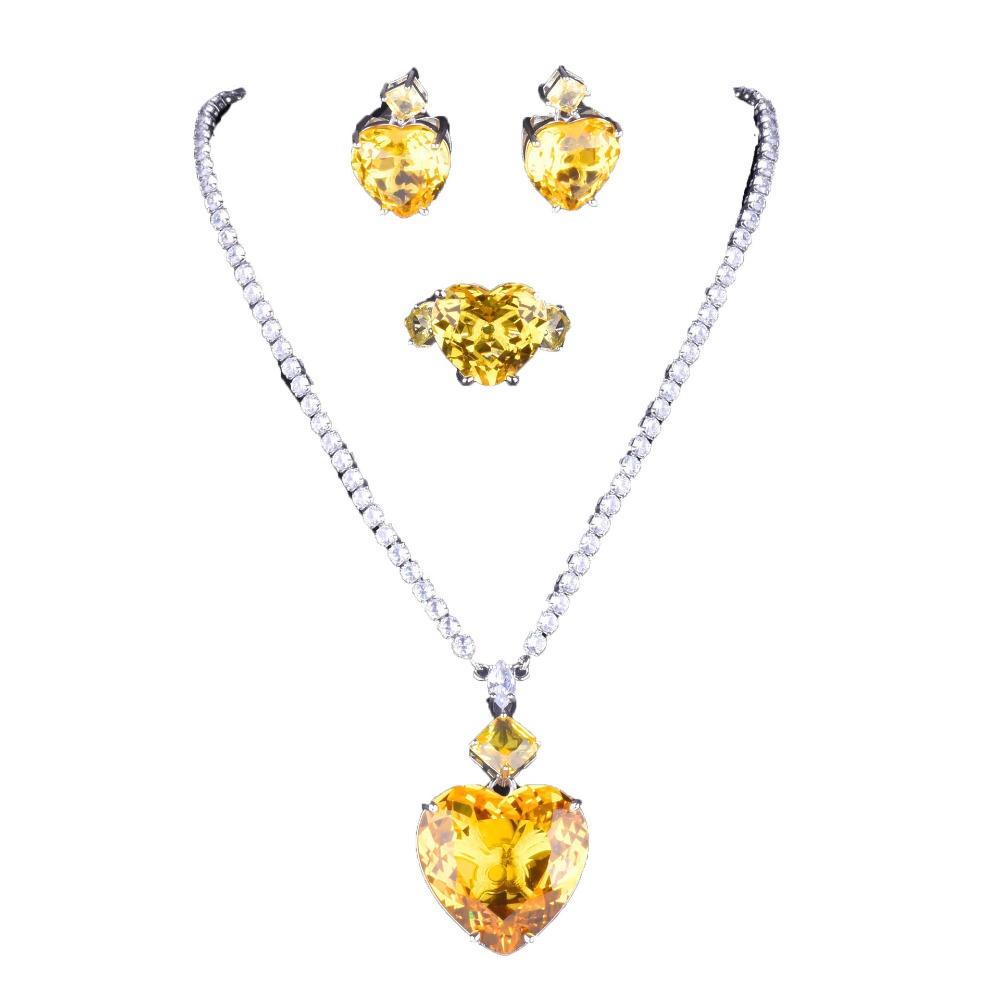 Elegant Blue Sapphire Jewelry Set Women Full Diamond Necklace Earrings Ring Bridal Wedding Party Evening Dress Luxury