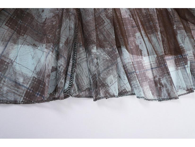 Fei Yuan Elegant High Waist Retro Paisley Mesh Midi Skirt for Women - Early Spring Collection