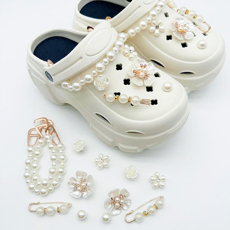 Подвеска для обуви Crocs DIY Vintage Pearl Metal Five Leaf Flower Украшения для обуви Пряжка для Croc Подвески Аксессуары для обуви с отверстиями