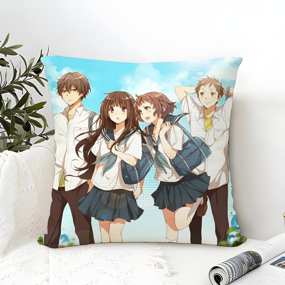 Anime Hhyouka Pillow Case Cotton Linen Fabric Square Zipper Pillowcase Home Decorative Living Room