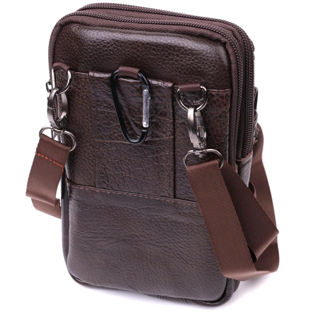 Компактная мужская сумка на пояс из натуральной кожи Vintage Bag 22141 Коричневый
