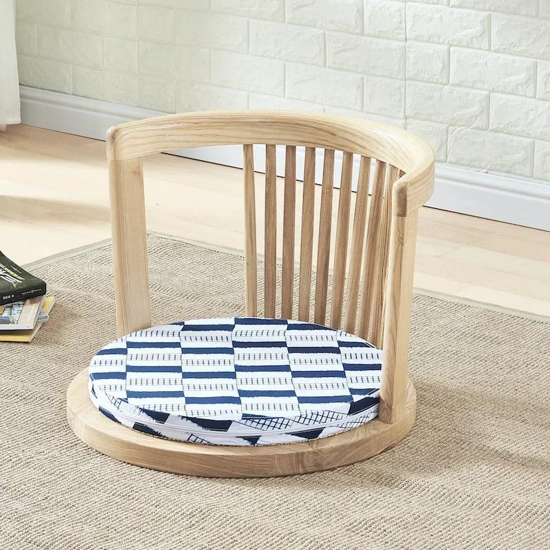 Японское кресло для медитации - с подлокотниками и поддержкой спины, традиционный азиатский напольный стиль татами, кресло из массива ясеня