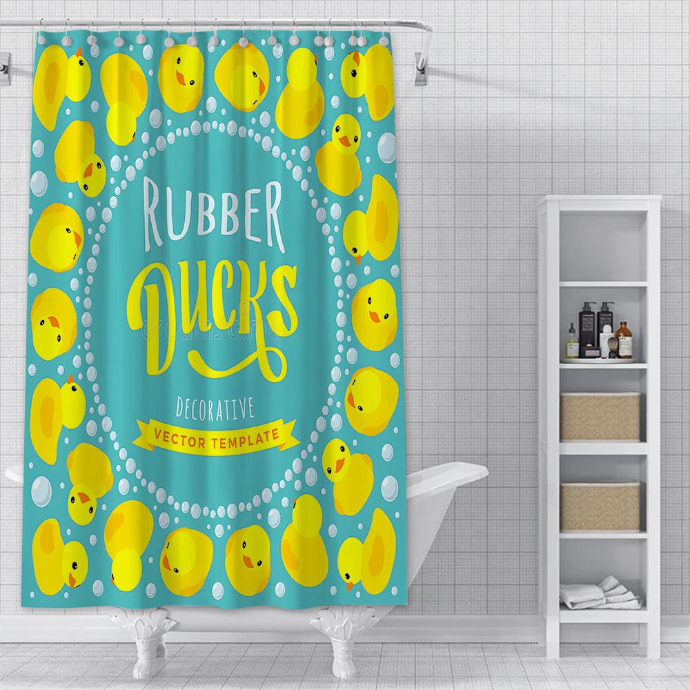 Little Yellow Duck Cute Animal Shower Curtain Waterproof Polyester Fabric Paint Bath Curtain Home Bathroom Decor Curtain Hook