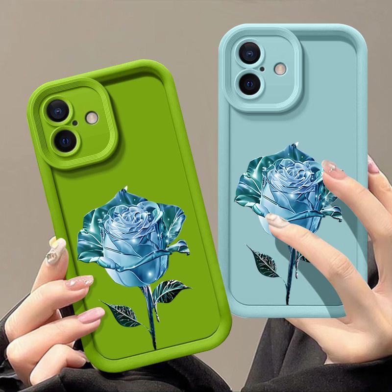 Синий кристальный розовый цветочный принт матовый мягкий чехол для iPhone 16 Pro Max 15 14 Pro 13 12 11 XS XR 8 7 защита линзы противоударный чехол для телефона TPU