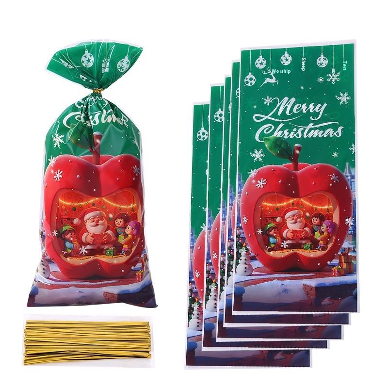 50/100Pcs Christmas Gift Bags Christmas Decorations For Home 2025 Xmas Gifts New Year 2026 Santa Claus Snowman Packaging Bags