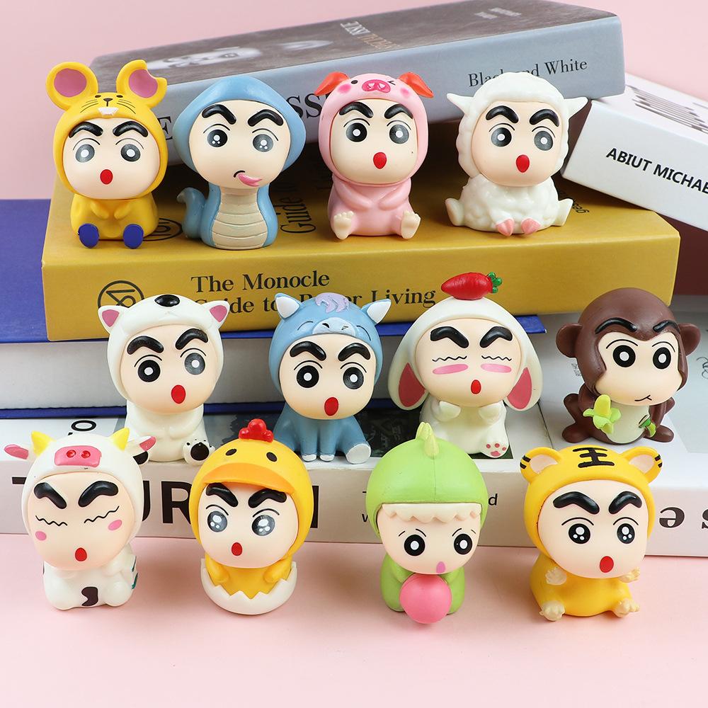 12pcs/Set Animal Crayon Shin-chan Action Model Mini Figurine Toy Cartoon Cute Collectible Model Doll Fans Birthday Gifts