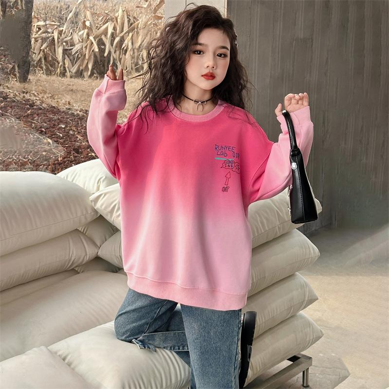 Girls Tie Dye Long Sleeve Sweatshirt Spring Autumn Casual Top for Big Kids