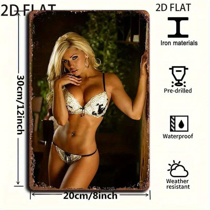 Vintage Metal Poster D Flat Lady Art Print Heavy Iron Frame Easy Hang for Man Cave Bar Garage Decor