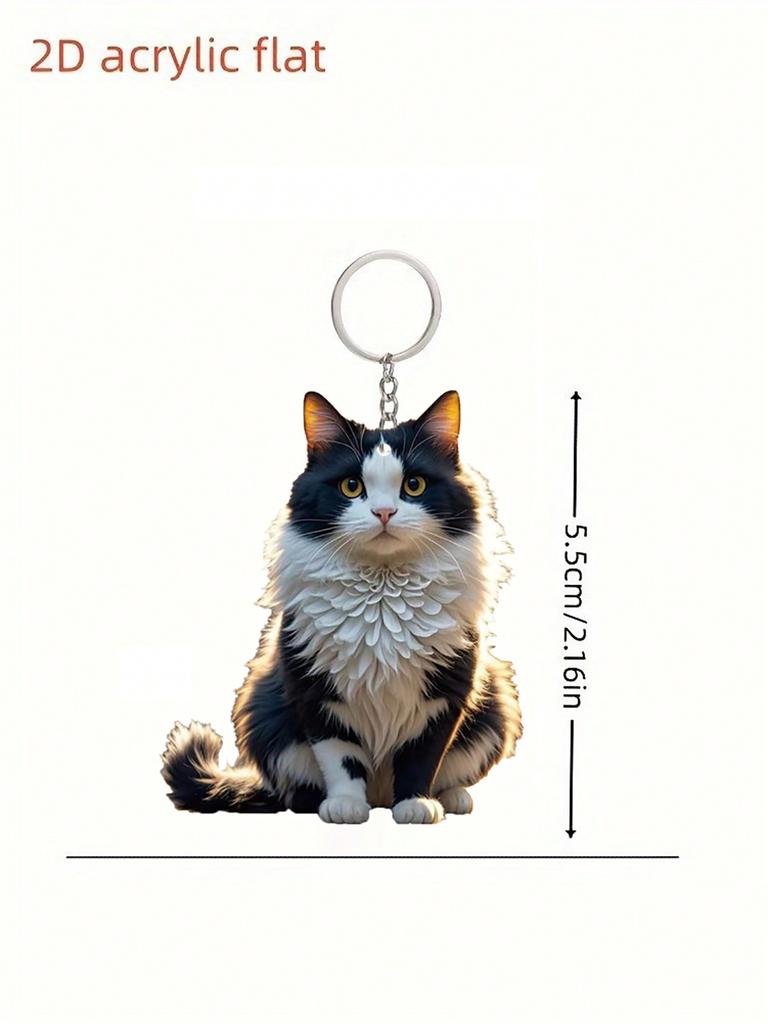 A cute black and white classic style cat keychain animal themed backpack decoration car key pendant pet enthusiast gift