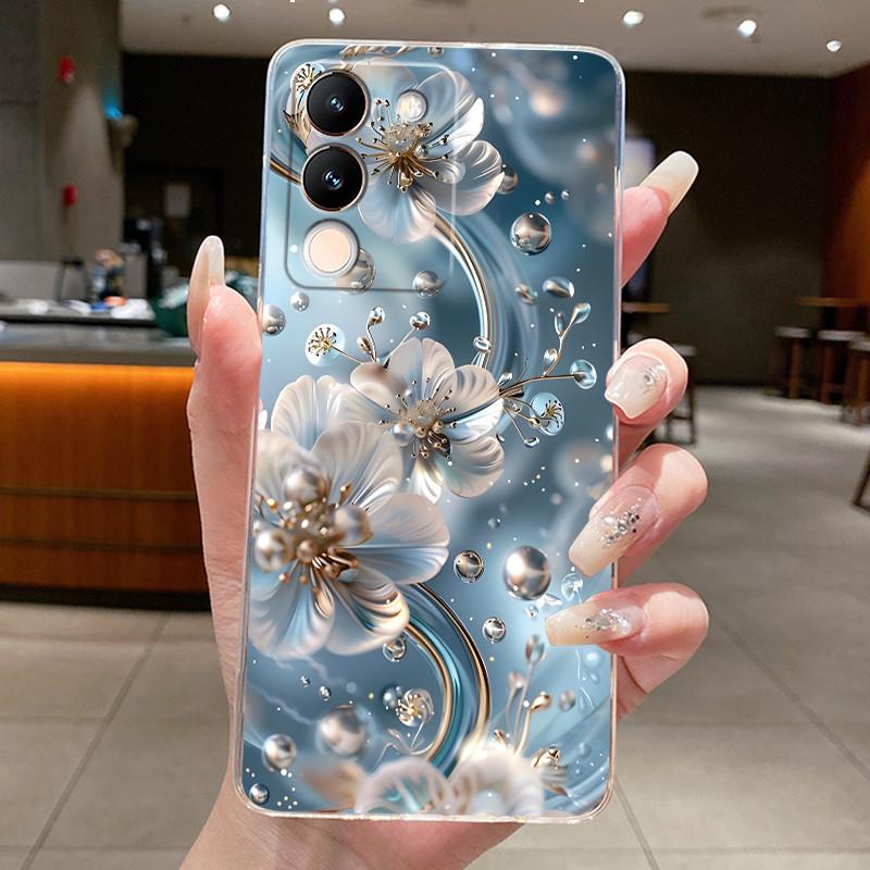 Phone Case For Vivo V29e V27e 5G Slim Soft TPU Cover Clear Silicone Aesthetic Luxury Fashion Butterfly Flowers New Design Case