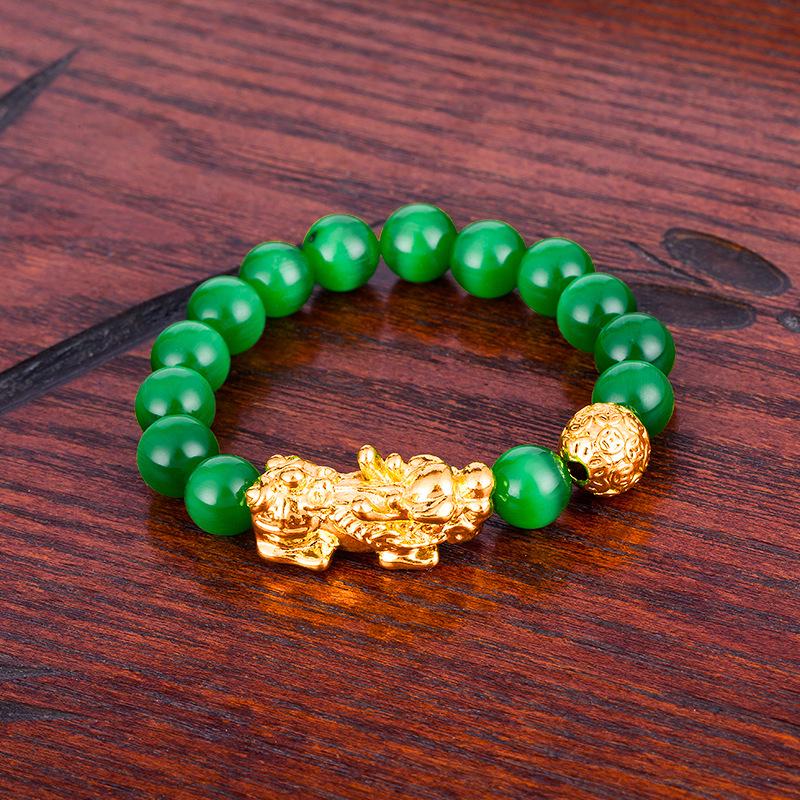 Agate Pixiu Bracelet with Mantra Beads - Gold-Plated Beaded Bracelet for Men and Women