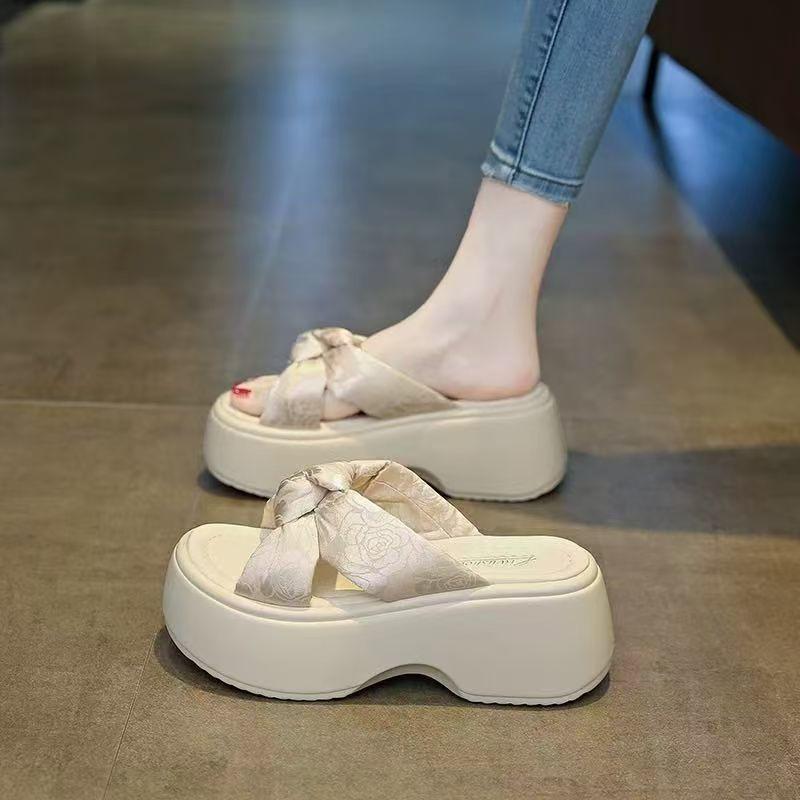 Thick Bottom Heightening Going Out Slippers Women and Women Sandals Open Toe Summer New Versatile High Heel One-word Drag