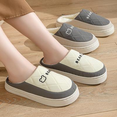 Хлопковые тапочки мужские осенне-зимние парные клетчатые простые и модные для дома, утолщенные теплые плюшевые хлопковые тапочки женские