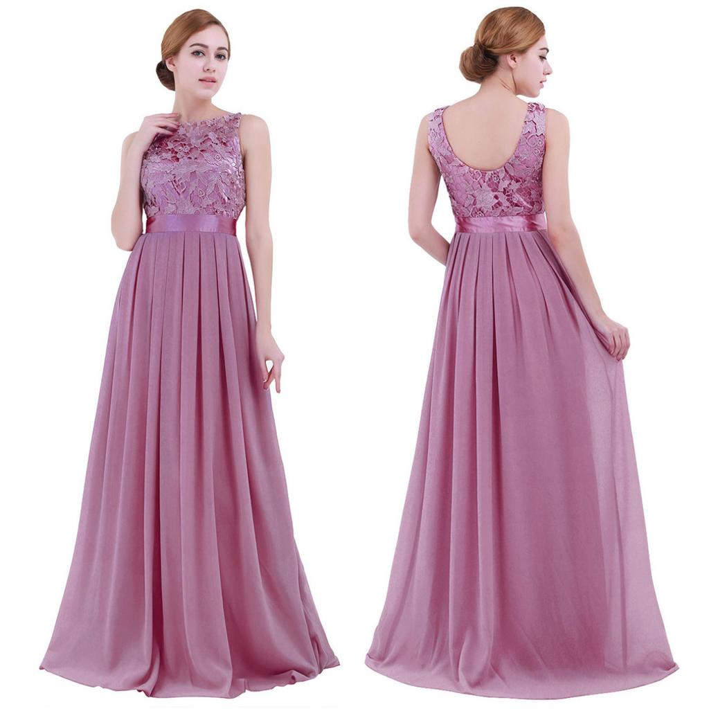Women Ladies Embroidered Chiffon Bridesmaid Formal Dress Long Evening Prom Gown