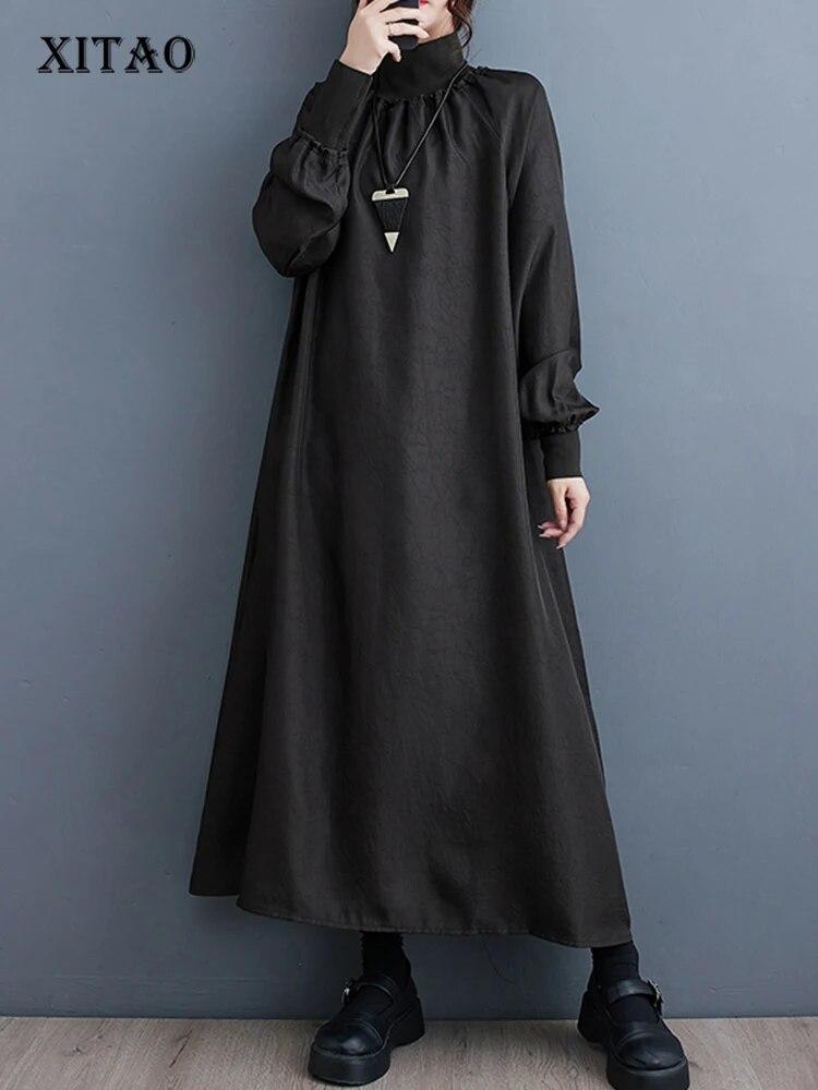Xitao Свободное женское платье с водолазкой, нерегулярное женское повседневное платье DMJ2337