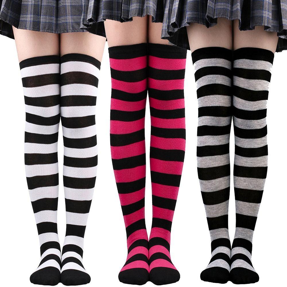 Warm Stripe Stockings Knitted Over Knee Socks Harajuku Style Cosplay Socks  Christmas Gift