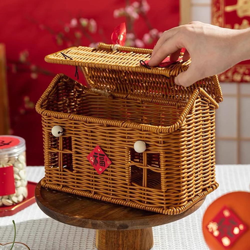 23.5x13.5x17.5см Ручная работа Креативная плетеная из лозы корзина для пикника Свадебная Подарочная коробка для подружек невесты Ручная ручка - Дизайн Домик для хранения