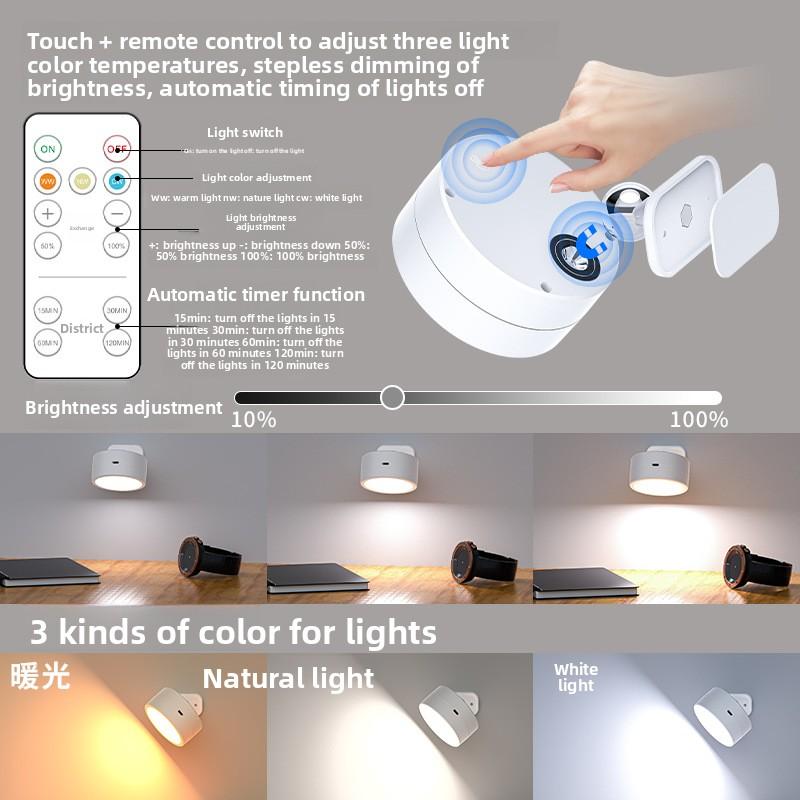 Светодиодный ночник с пультом дистанционного управления, зарядный, бытовой декор, освещение, круглый вращающийся прикроватный настенный светильник