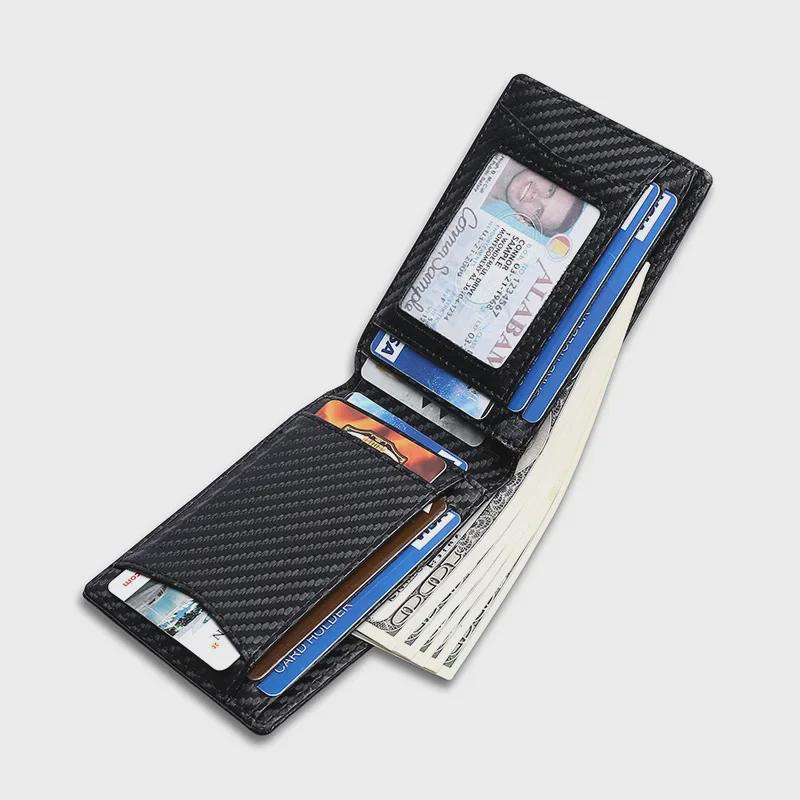 Кожаный кошелек с защитой от кражи RFID и держателем Airtag для мужчин - дизайн из углеродного волокна