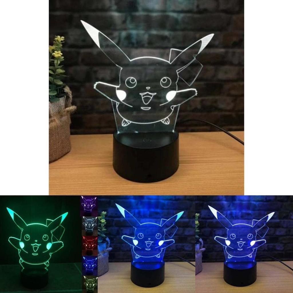 Очаровательный ночник Покемон Пикачу, идеально подходящий для декора спальни и гостиной, 3D LED с 7 цветами