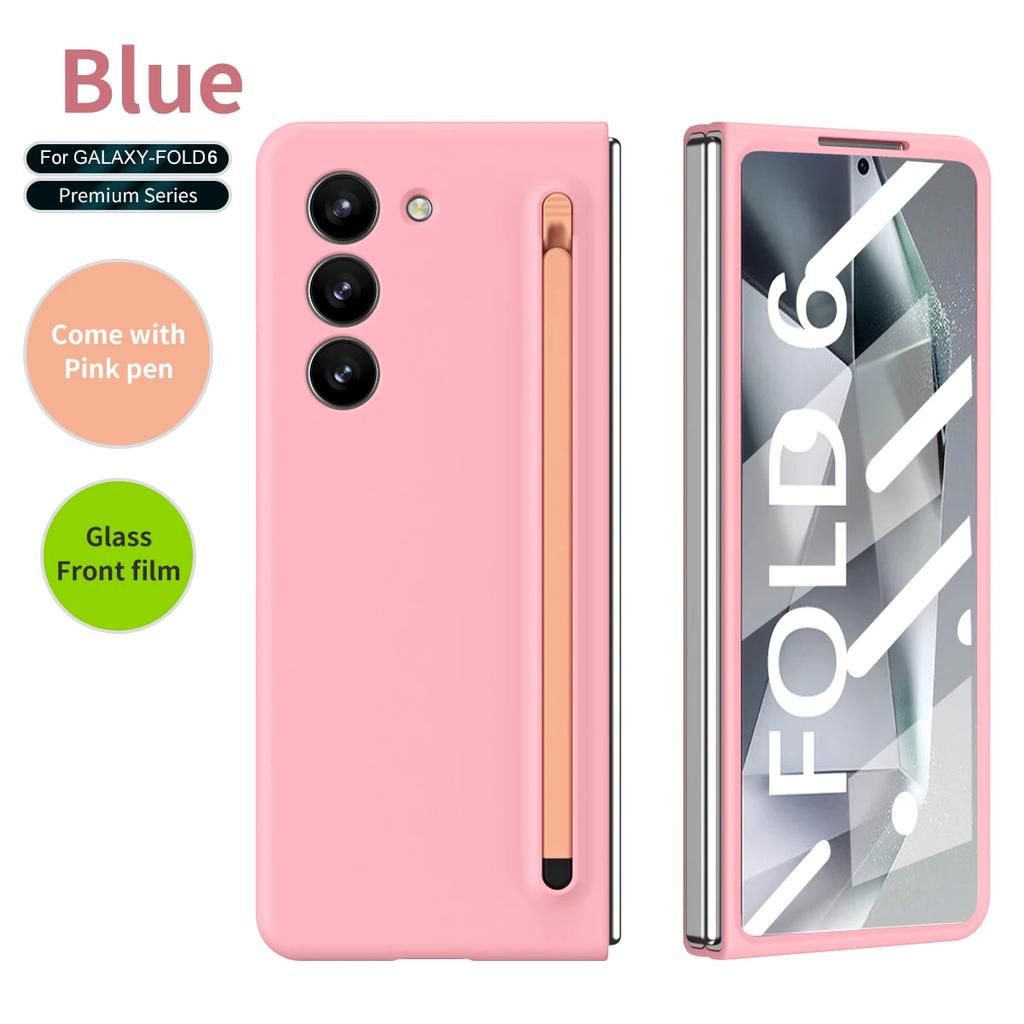 Матовый чехол с эластичным стилусом для Samsung Galaxy Z Fold 6, 5, 4, 3, дополнительная закаленная пленка, ударопрочный жесткий чехол