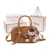 Disney Mickey Sweet Cute Cartoon Embossed College Style Bowling Bag Fashion High-End Versatile Women Handbag Caramel-Brown Cream-Pink BMK-73280