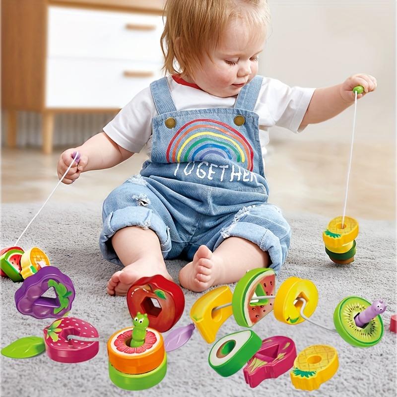 Wooden Animals Caterpillar Eat Fruits String Threading Beads Montessori Toddler Preschool Activities Lacing Toys for Kids