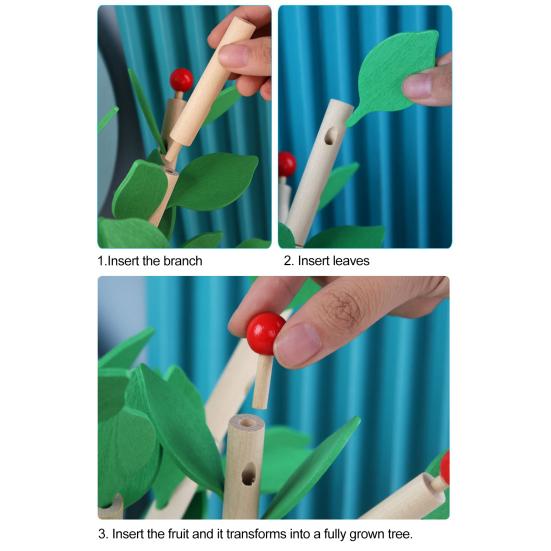 Wooden Building Block Tree Toy Fine Motor Skills Hand Eye Coordination Training Toddlers Educational Yellow Green Leaves Tree Assembly Toy with Base