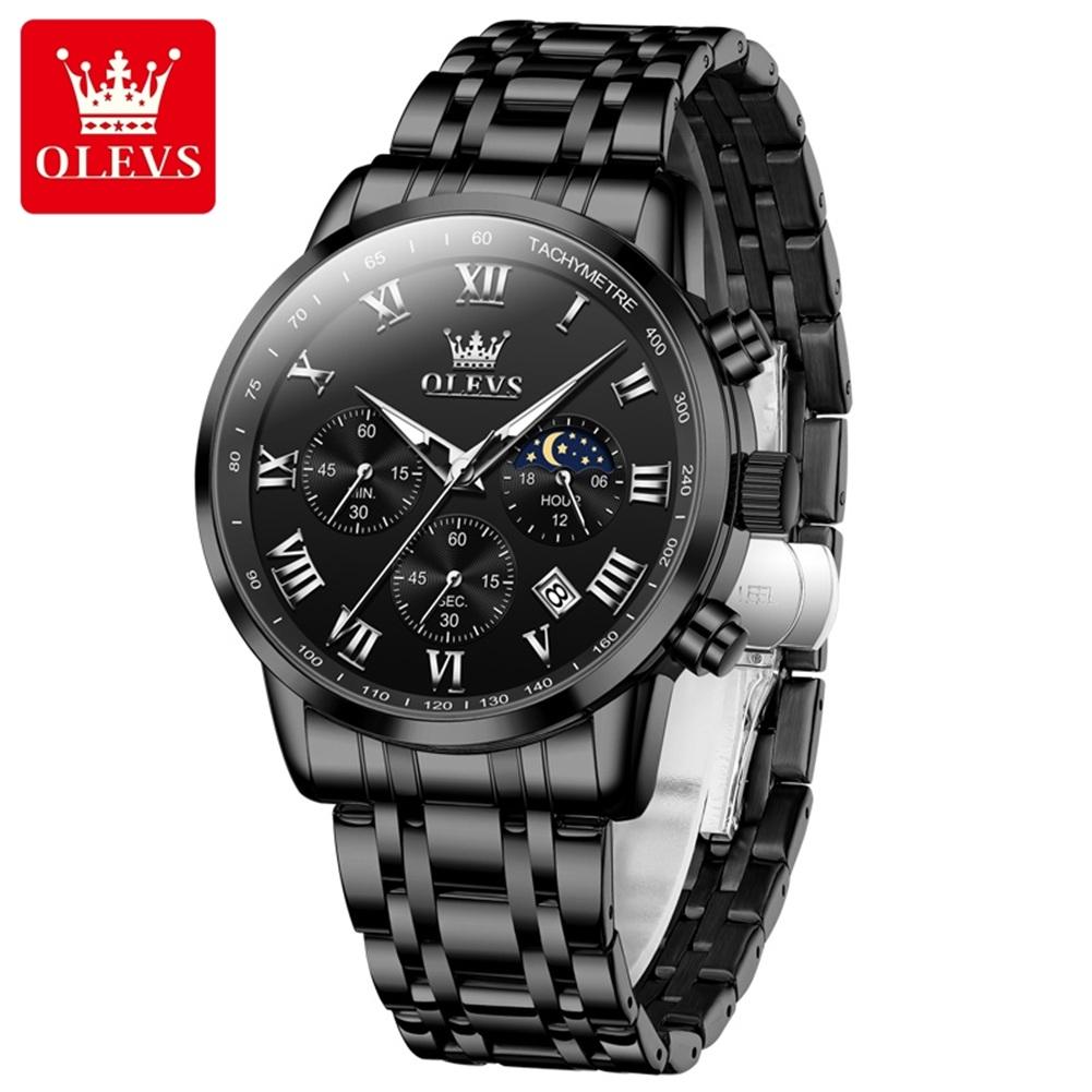 Multifunctional Men's Watches Chronograph Quartz Watch Moon Phase Calendar Luminous Waterproof Watch for Men