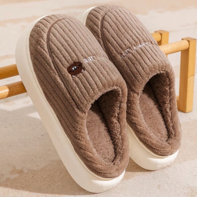 2025 Warm Slippers, Autumn and Winter Thickening Indoor Home, Non-slip Warm Stepping Shit Feeling Home Slippers