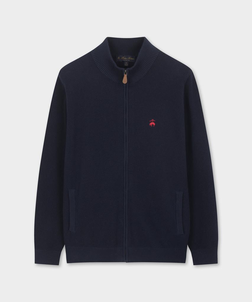 BROOKS BROTHERS Tuck Knit Full Zipper Sweater (Navy) (Bbwzmbg103)