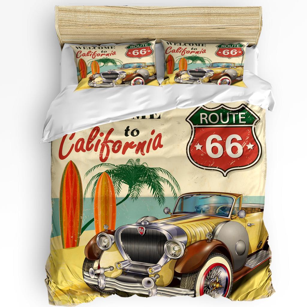 3pcs Bedding Set Classic Car Vintage Poster Home Textile Duvet Cover Pillow Case Boy Kid Teen Girl Bedding Covers Set