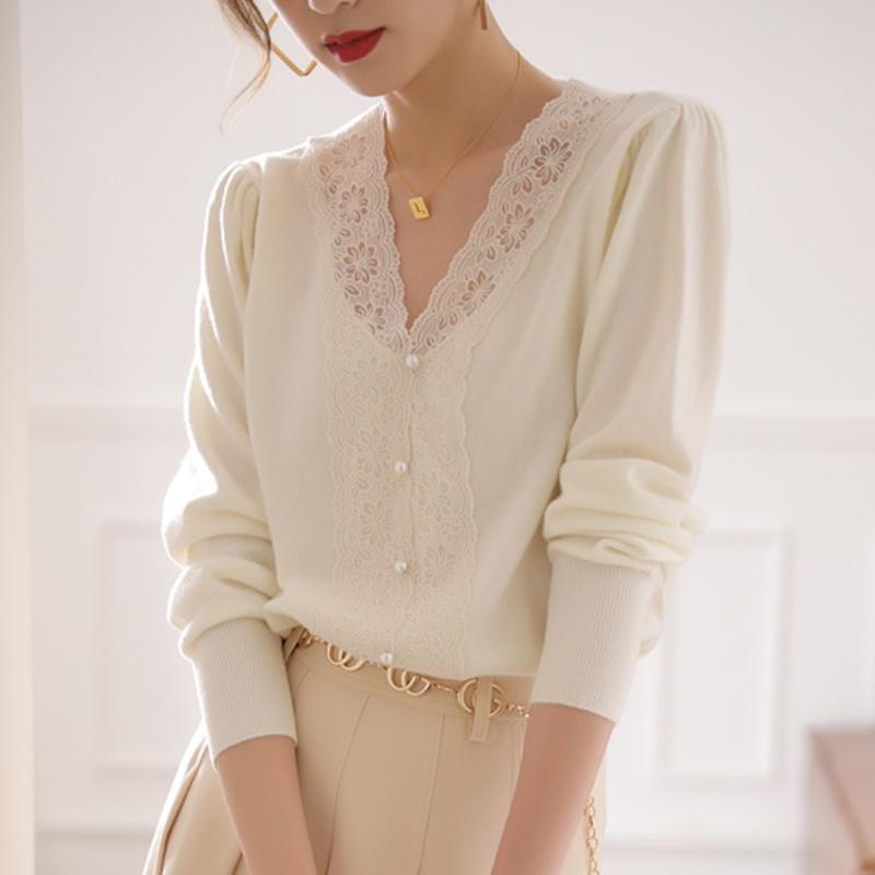 Женские свитера, пуловеры 2025 Осень Зима Длинный рукав V-образный вырез Черный Белый Вязаный свитер Женские топы Пуловер JJ120