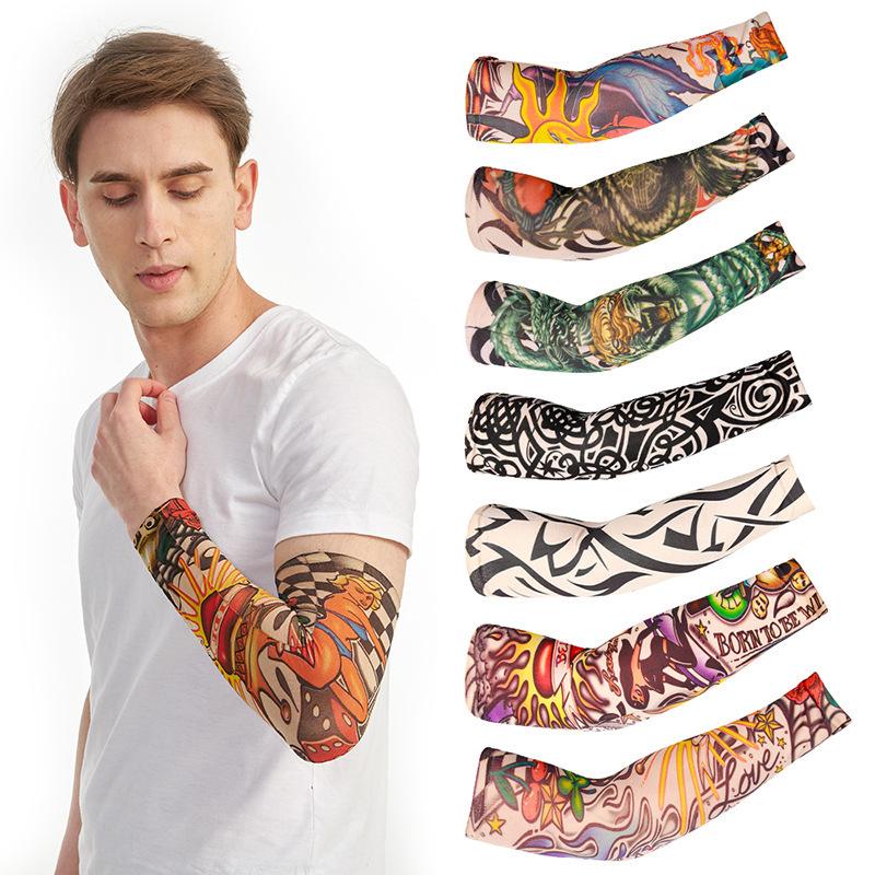 Men Ice Silk Arm Sleeve Dragon Print Tattoo Arm Cover UV Protection Sun Block Windproof for Outdoor Cycling Fishing 6