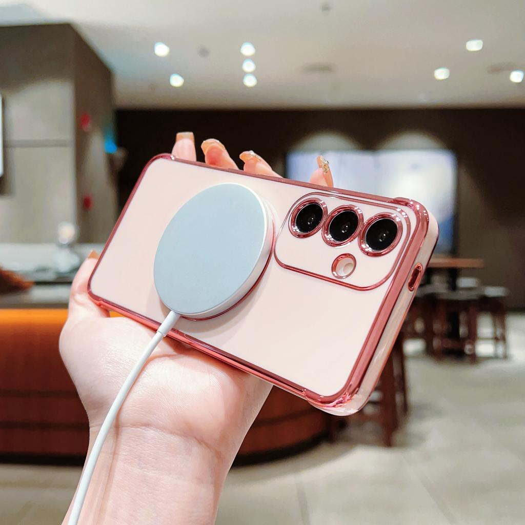 Роскошный гальванизированный чехол Magsafe love Heart для Samsung Galaxy S21 S23 S24 S25 Plus Ultra S21FE S23FE с магнитной беспроводной зарядкой и противоударным покрытием