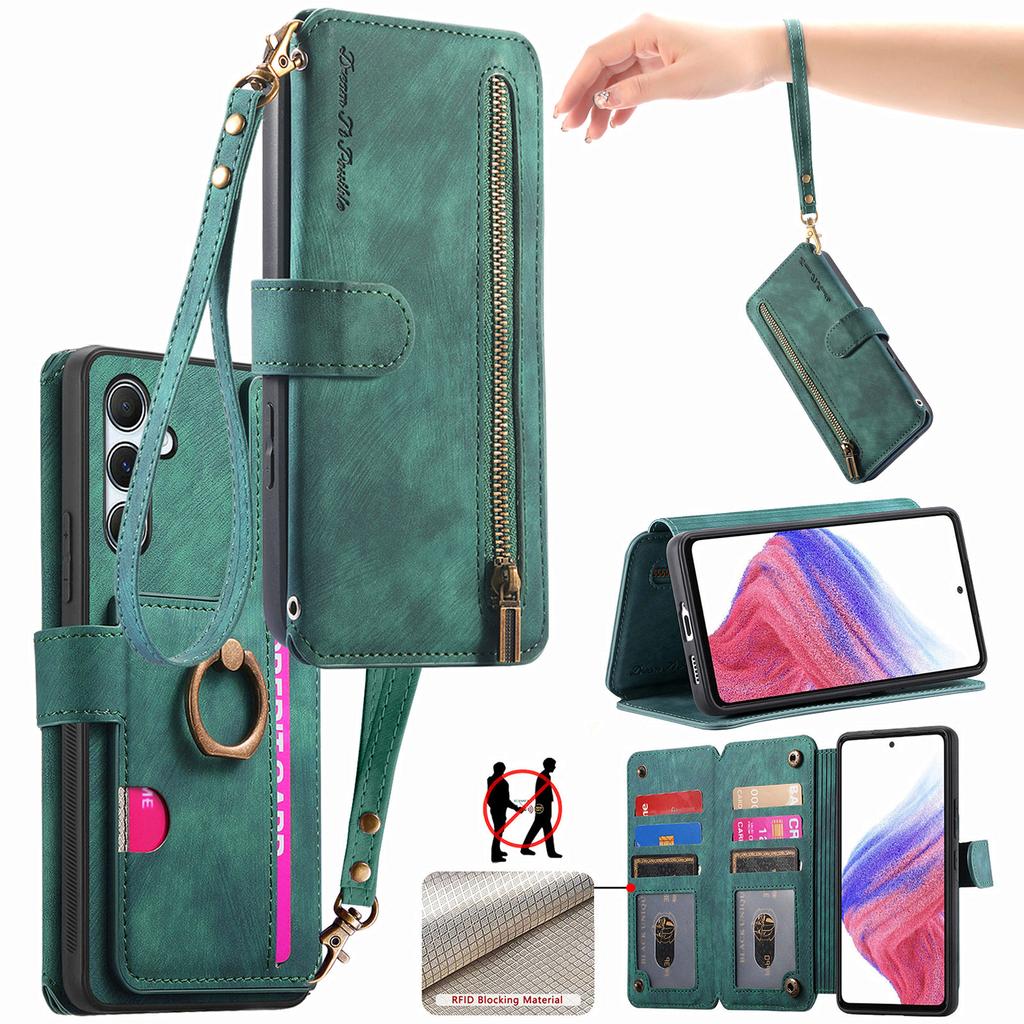 3-in-1 Luxury Leather Wallet Case for Samsung A13/A14/A15/A17...S21/S22/S23...w/ Stand, Shockproof, RFID, Multi-Slot & Zipper