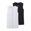 Kaslead New Arrival Women's Clothing Fashion Style Fashion All-Match Button Design round Neck Vest Top