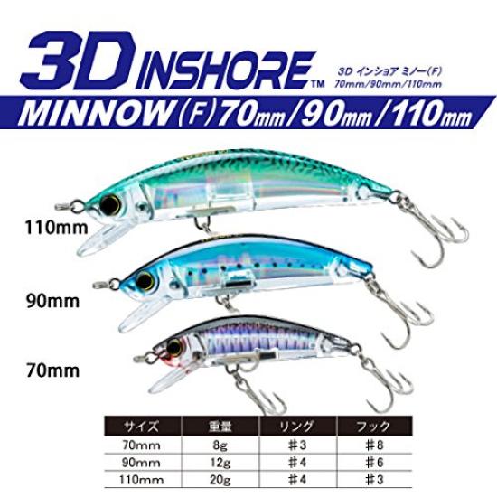 Floating 3D Inshore Minnow 90mm for Sea Bass YO-ZURI (F) GHIW, Weight 12g, R1212-GHIW-Sardine,