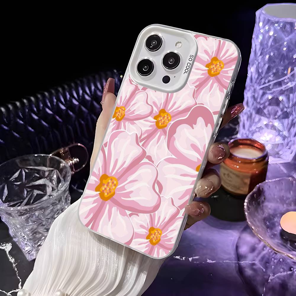 Чехол для телефона с рисунком цветов Арт для iPhone 16 15 14 13 12 11 Pro Max Белый Фиолетовый Матовый Лазерный Металлик Аврора Funda