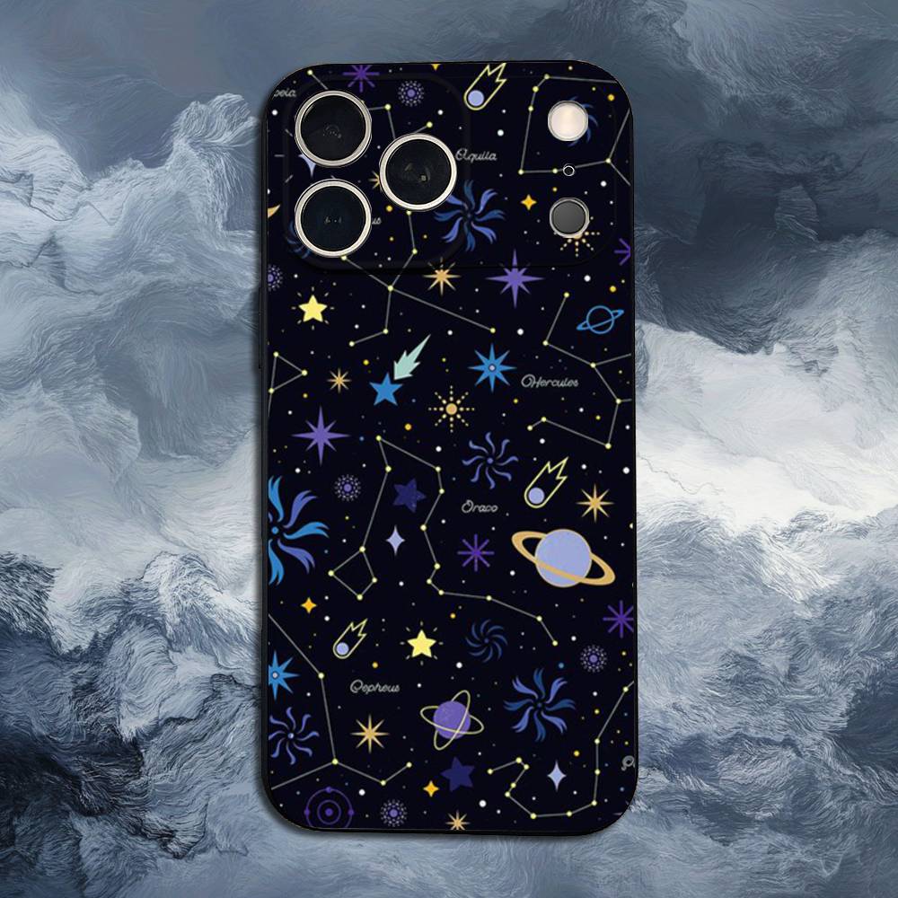 Чехол 'Звездная ночь' со созвездиями для iPhone 12,14,15,16,17,13,11,X,Mini,Plus,Pro Max,8,7,XR,SE,XS, Мягкий силикон, Черный